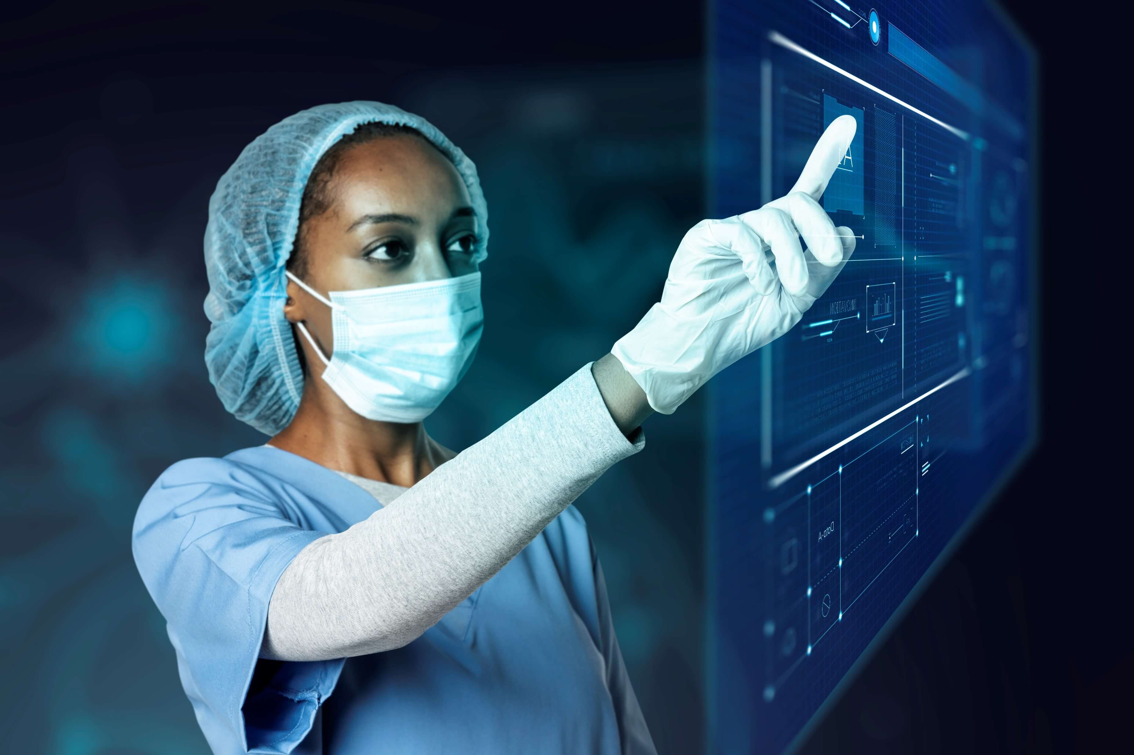 Nurse touching a modern virtual medical technology